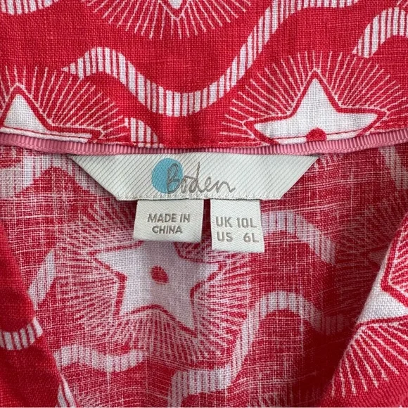 Boden Linen Dress Size 6 Long red Stars Print 100% Linen Washable 4th of July - Picture 7 of 11